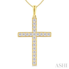 1/2 ctw Round Cut Diamond Pave Set 1-Inch Plate Cross Pendant With Chain in 14K Yellow Gold