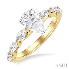 5/8 Ctw Pear Shape Marquise and Round Cut Diamond Semi Mount Engagement Ring in 14K Yellow and White Gold