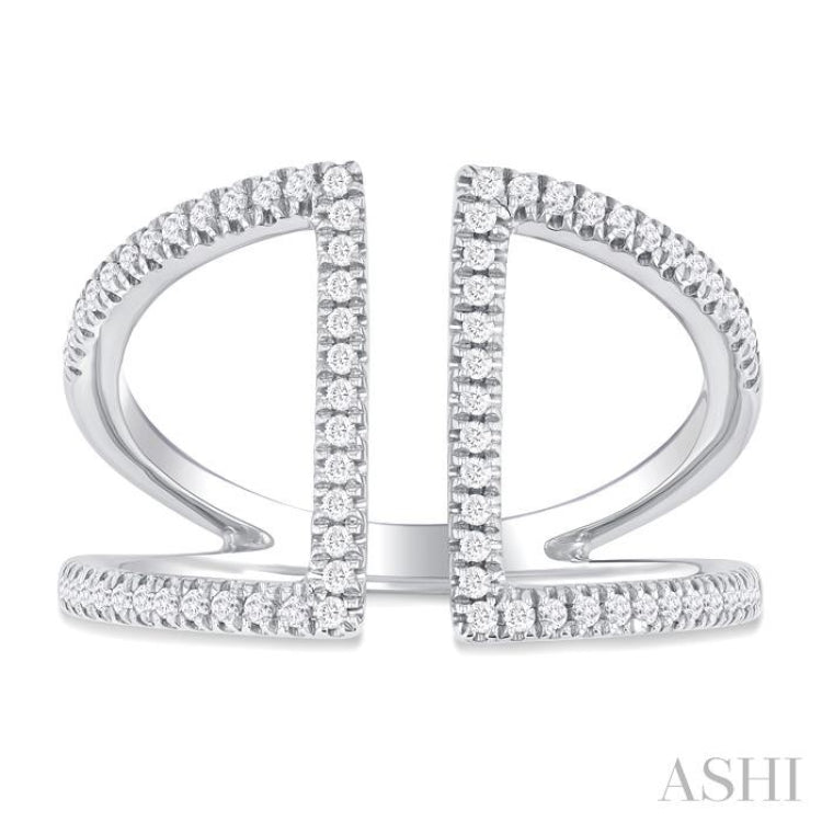 1/3 Ctw Geometric Wide Split Lightweight Round Cut Diamond Open Fashion Ring in 10K White Gold