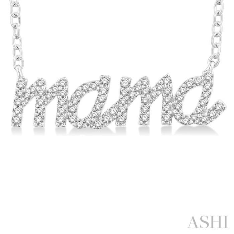 1/5 Ctw 'Mama' Script Round Cut Diamond Necklace in 10K White Gold