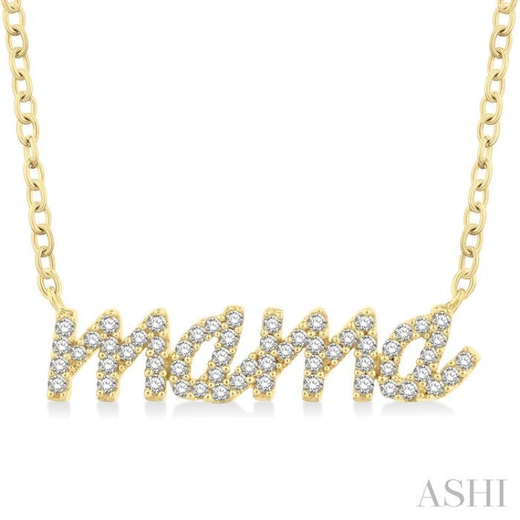 1/5 Ctw 'Mama' Script Round Cut Diamond Necklace in 10K Yellow Gold