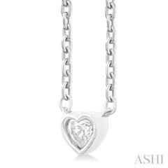 1/6 Ctw Petite Bezel Set Heart Shape Diamond Fashion Pendant With Chain in 10K White Gold