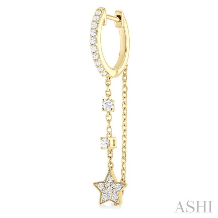 1/3 Ctw Star Round Cut Diamond Chain Dangler Hoop Earring in 10K Yellow Gold