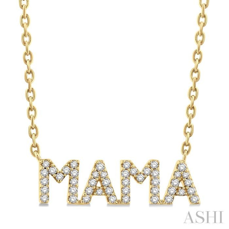 1/5 Ctw 'Mama' Block Round Cut Diamond Necklace in 10K Yellow Gold