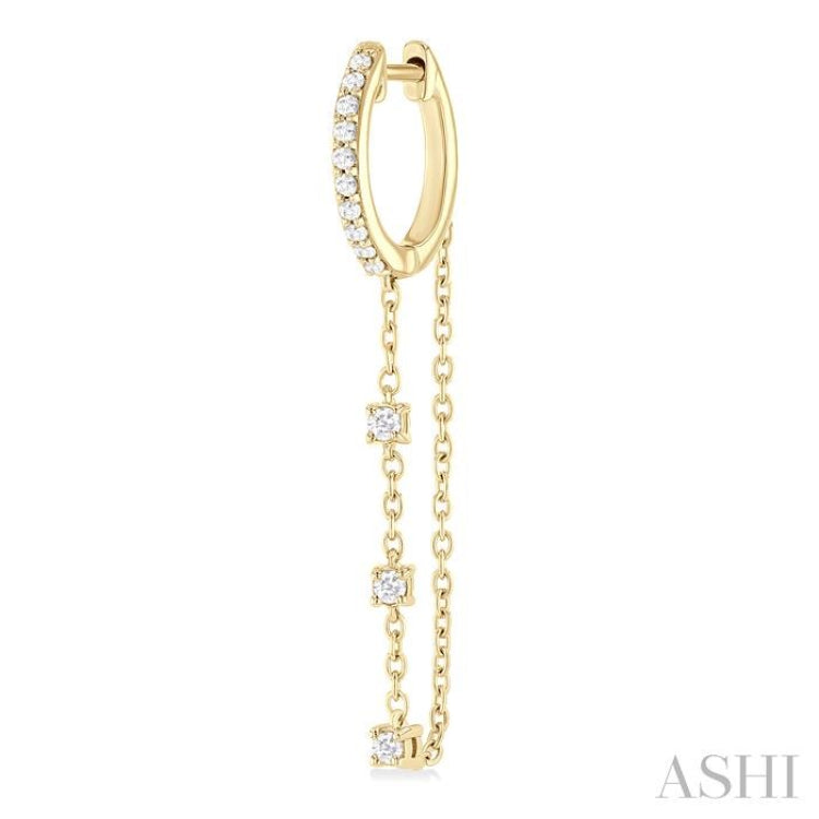 1/3 Ctw Round Cut Diamond Chain Dangler Hoop Earring in 10K Yellow Gold