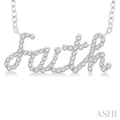 1/4 Ctw 'Faith' Script Round Cut Diamond Necklace in 10K White Gold