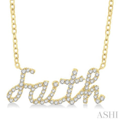 1/4 Ctw 'Faith' Script Round Cut Diamond Necklace in 10K Yellow Gold