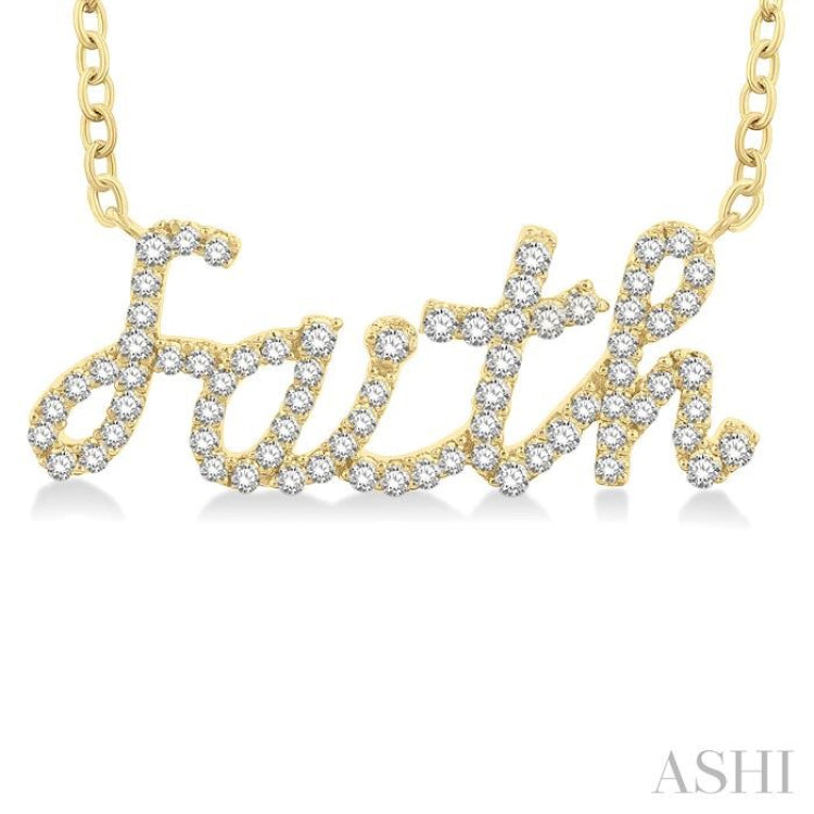 1/4 Ctw 'Faith' Script Round Cut Diamond Necklace in 10K Yellow Gold