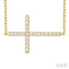 1/10 Ctw Petite Sideways Cross Round Cut Diamond Fashion Pendant With Chain in 10K Yellow Gold