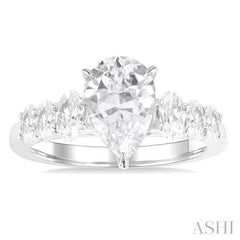 1 Ctw Pers Shape Oval and Round Cut Diamond Semi Mount Engagement Ring in 14K White Gold