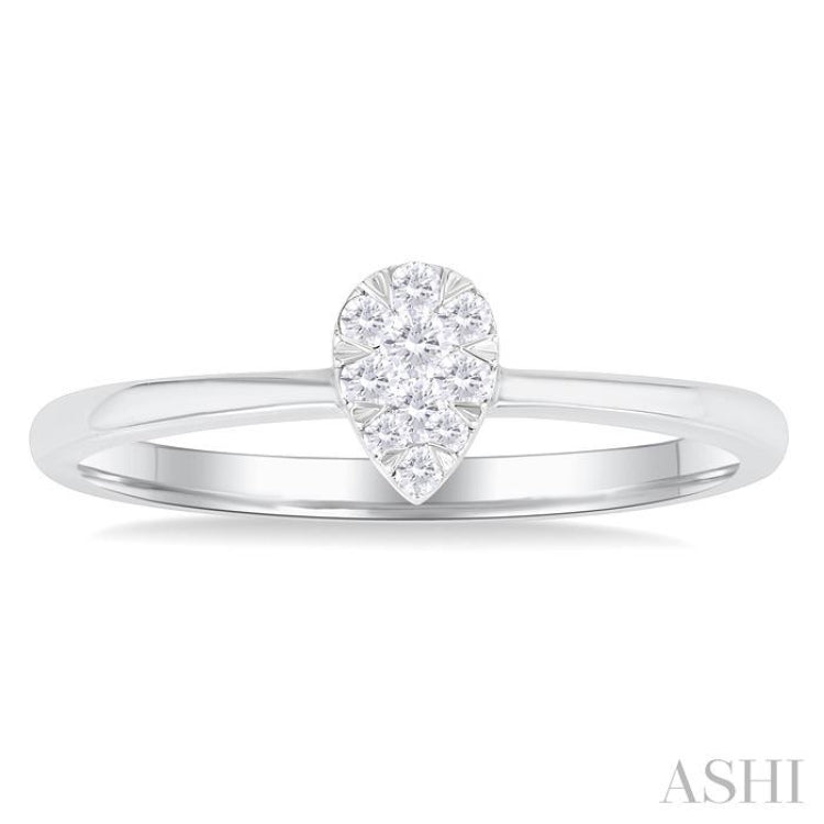 1/10 Ctw Lovebright Petite Pear Shape Round Cut Diamond Fashion Ring in 10K White Gold