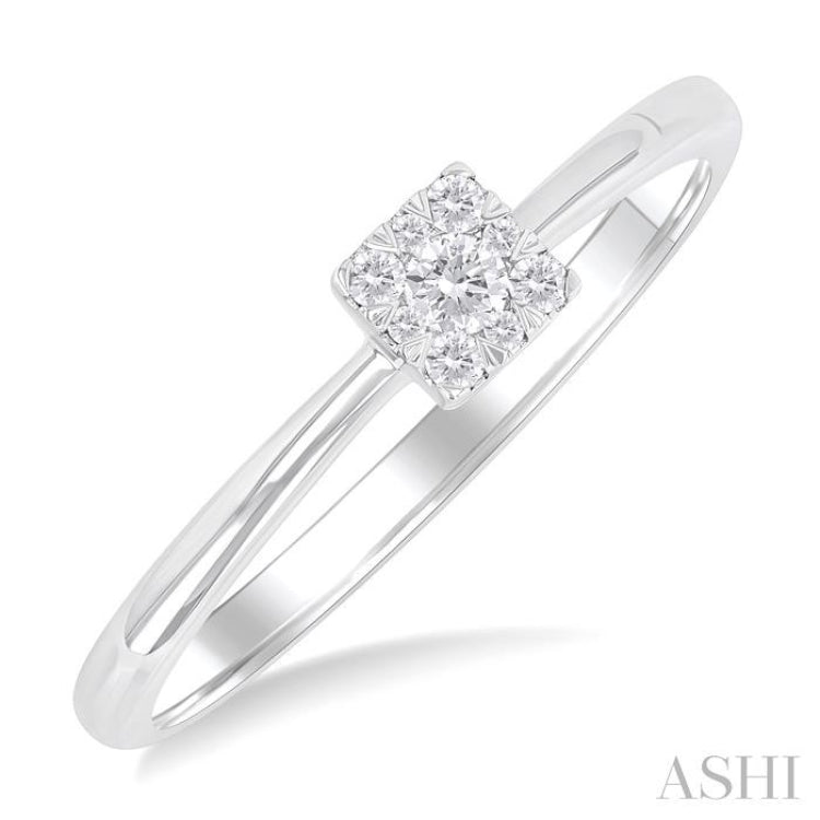 1/10 Ctw Lovebright Petite Square Shape Round Cut Diamond Fashion Ring in 10K White Gold