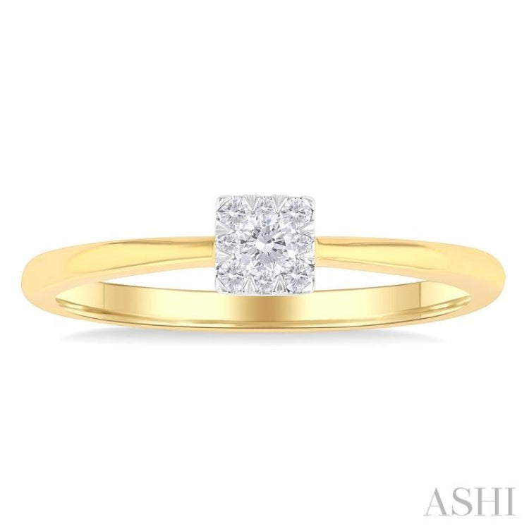 1/10 Ctw Lovebright Petite Square Shape Round Cut Diamond Fashion Ring in 10K Yellow Gold