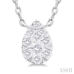 1/10 Ctw Lovebright Petite Pear Shape Round Cut Diamond Fashion Pendant With Chain in 10K White Gold