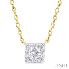 1/10 Ctw  Lovebright Petite Square Shape Round Cut Diamond Fashion Pendant With Chain in 10K Yellow Gold