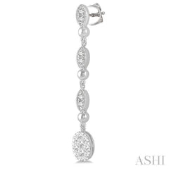 1/2 ctw Oval Lovebright and Marquise Motif Round Cut Diamond Fashion Long Earrings in 14K White Gold