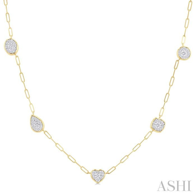 3/4 ctw Lovebright Mixed Shape Mount Round Cut Diamond Station Necklace in 14K Yellow and White Gold