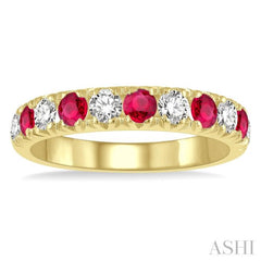 1/2 ctw Round Cut Diamond and 2.9MM Ruby Precious Wedding Band in 14K Yellow Gold