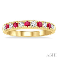 1/4 ctw Round Cut Diamond and 2.3MM Ruby Precious Wedding Band in 14K Yellow Gold