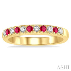 1/5 ctw Round Cut Diamond and 2MM Ruby Precious Wedding Band in 14K Yellow Gold