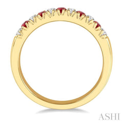 1/5 ctw Round Cut Diamond and 2MM Ruby Precious Wedding Band in 14K Yellow Gold