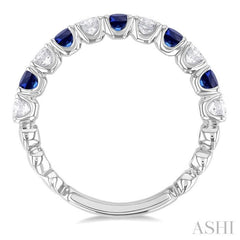 1/2 ctw Round Cut 2.85MM Sapphire and Diamond Precious Wedding Band in 14K White Gold