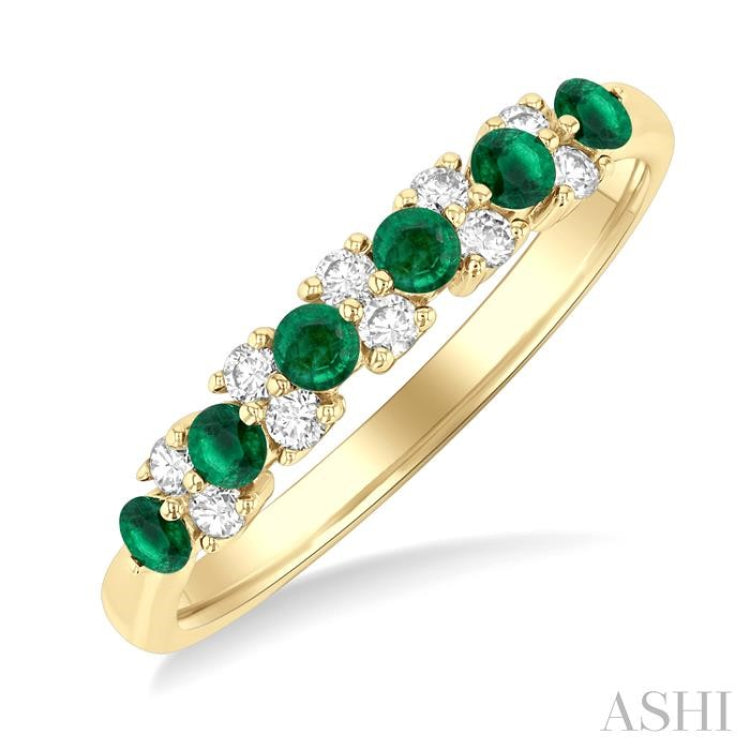 2.3MM Emerald and 1/5 ctw Round Cut Diamond Precious Band in 14K Yellow Gold