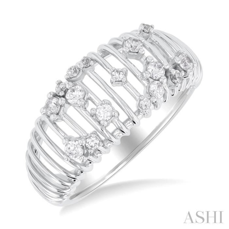 1/3 Ctw Open Ribbed Dome Shape Round Cut Diamond Scatter Fashion Ring in 14K White Gold