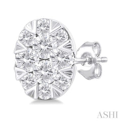 1/6 Ctw Lovebright Petite Oval Shape Round Cut Diamond Fashion Stud Earring in 10K White Gold