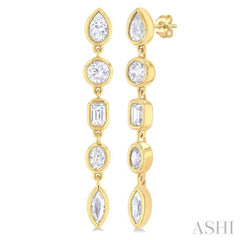 1 Ctw Bezel Set Mixed Diamond Cut Fashion Earring in 14K Yellow Gold