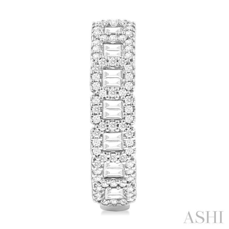 1 Ctw Fusion Baguette and Round Cut Diamond Fashion Hoop Earring in 14K White Gold