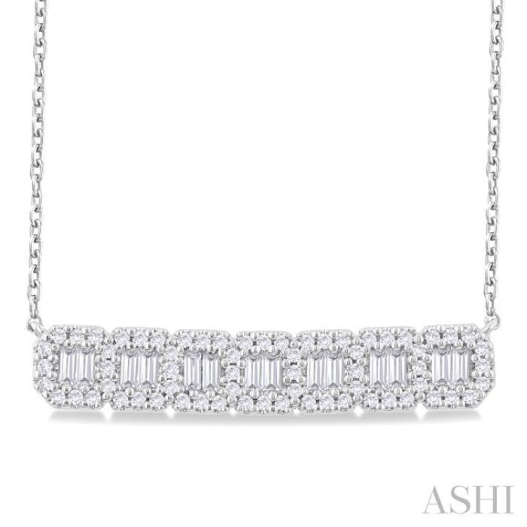 1/2 Ctw Interlocked Octagonal Shape Motif Fusion Baguette and Round Cut Diamond Necklace in 14K White Gold