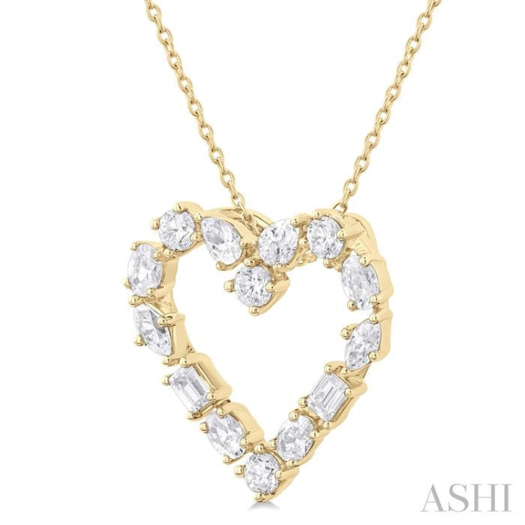 1 Ctw Heart Shape Mixed Diamond Cut Fashion Pendant With Chain in 14K Yellow Gold