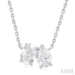 3/4 Ctw Toi Et Moi Oval and Pear Cut Diamond Necklace in 14K White Gold