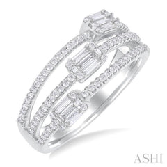 5/8 Ctw Split Three-Row Baguette and Round Cut Diamond Fashion Ring in 14K White Gold