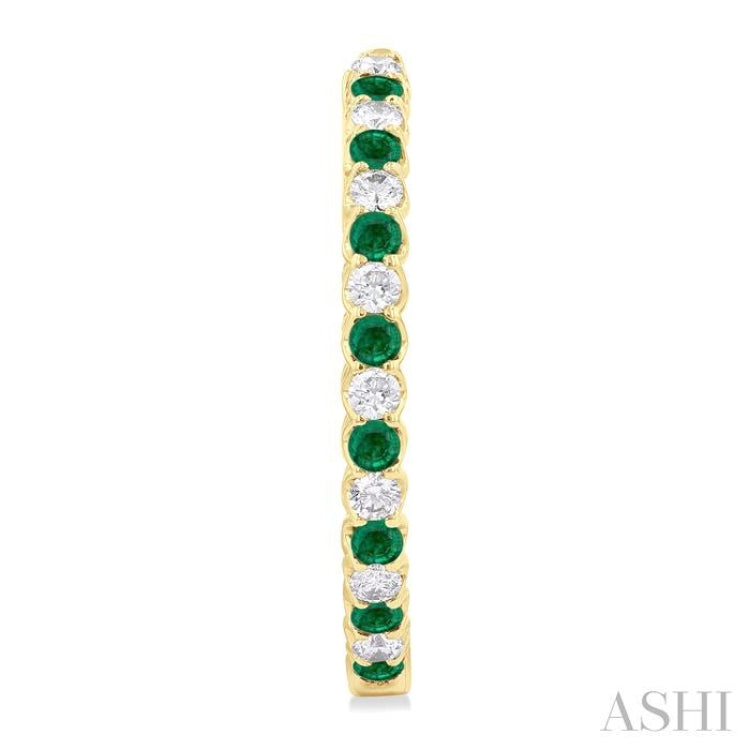 2.1MM Round Emerald and 1 ctw Round Cut Diamond Inside & Outside Alternating Precious Hoop Earrings in 14K Yellow Gold