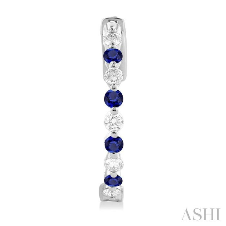 2MM Round Cut Sapphire and 1/2 ctw Round Cut Diamond Precious Inside-Out Alternating Hoop Earrings in 14K White Gold