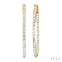 3 ctw Inside & Outside Round Cut Diamond Hoop Earrings in 14K Yellow Gold