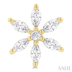 3/8 Ctw Floral Motif Marquise and Round Cut Diamond Fashion Stud Earring in 14K Yellow Gold