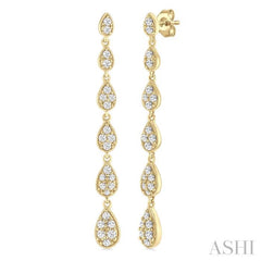 1/2 Ctw Graduated Pear Shape Round Cut Diamond Fashion Long Earring in 14K Yellow Gold