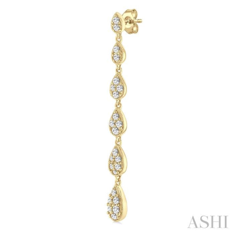 1/2 Ctw Graduated Pear Shape Round Cut Diamond Fashion Long Earring in 14K Yellow Gold