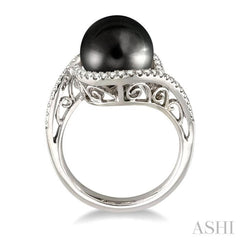 11x11MM Black Cultured Pearl and 1/3 Ctw Round Cut Diamond Ring in 14K White Gold