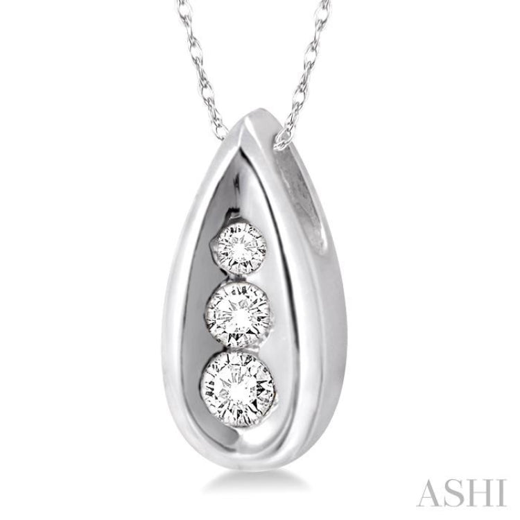 1/10 Ctw Pear Shape Round Cut Diamond Pendant in 14K White Gold with Chain