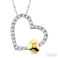 1/6 Ctw Round Cut Diamond Floating Heart Pendant in 10K White and Yellow Gold with Chain