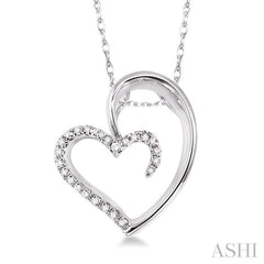 1/10 Ctw Round Cut Diamond Heart Shape Pendant in 14K White Gold with Chain