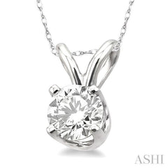 Round Cut Diamond Solitaire Pendant in 14K White Gold with Chain