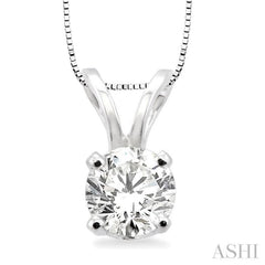 Round Cut Diamond Solitaire Pendant in 14K White Gold with chain