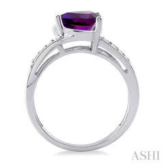 8x8 MM Trillion Cut Amethyst and 1/20 Ctw Single Cut Diamond Ring in 10K White Gold