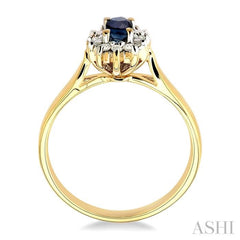 5x3mm Oval Cut Sapphire and 1/10 Ctw Round Cut Diamond Ring in 14K Yellow Gold