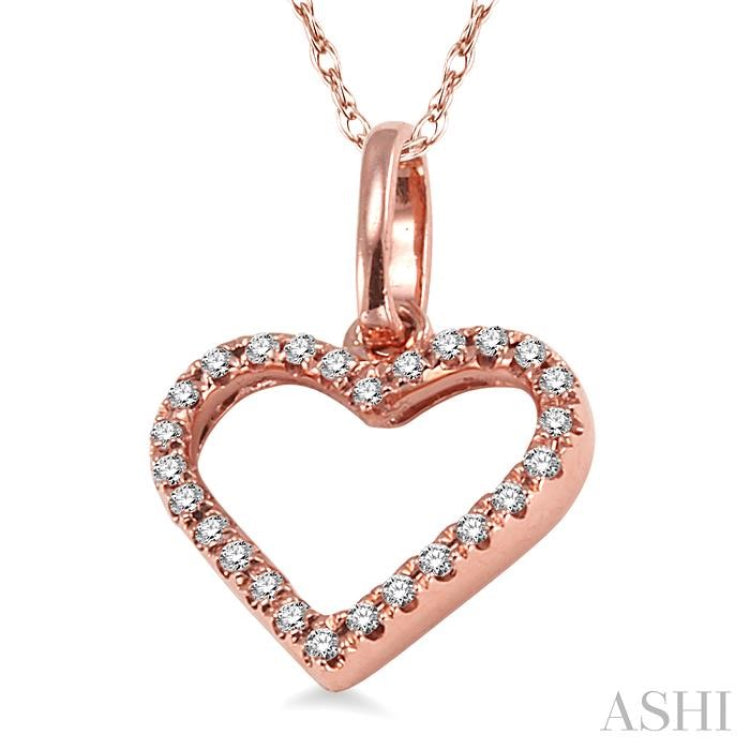 1/10 Ctw Round Cut Diamond Heart Shape Pendant in 10K Rose Gold with Chain